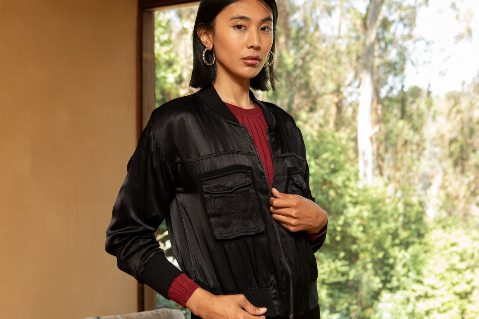 Dazie Viscose Satin Twill Flight Jacket