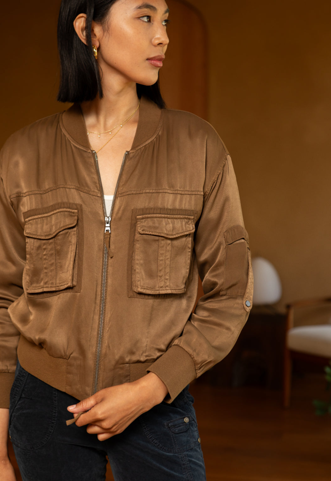 Dazie Viscose Satin Twill Flight Jacket