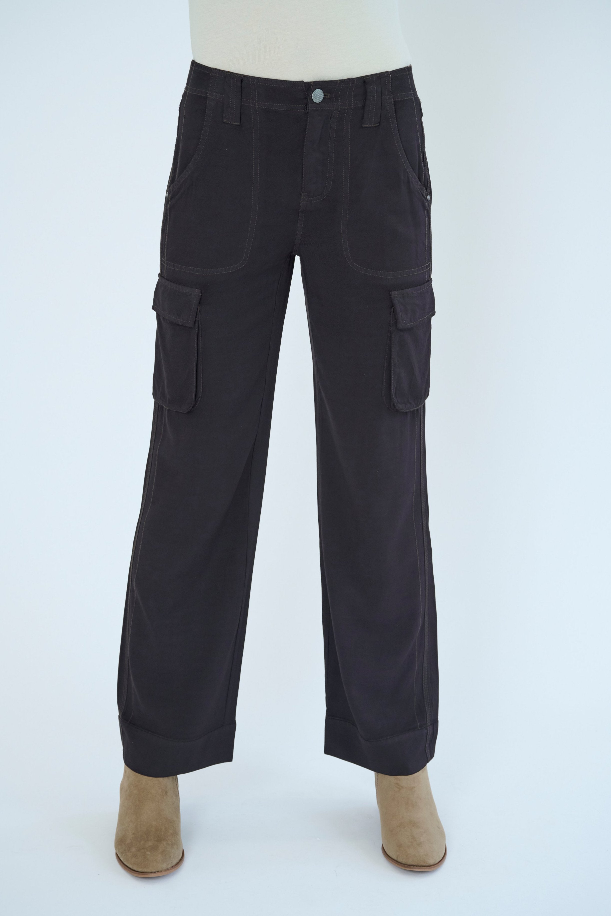 Front view of Gavyn pant in Dark Chocolate color