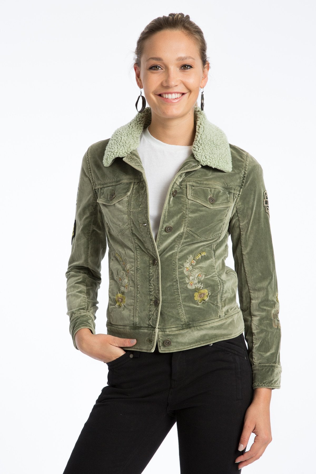 Velvet trucker deals jacket womens