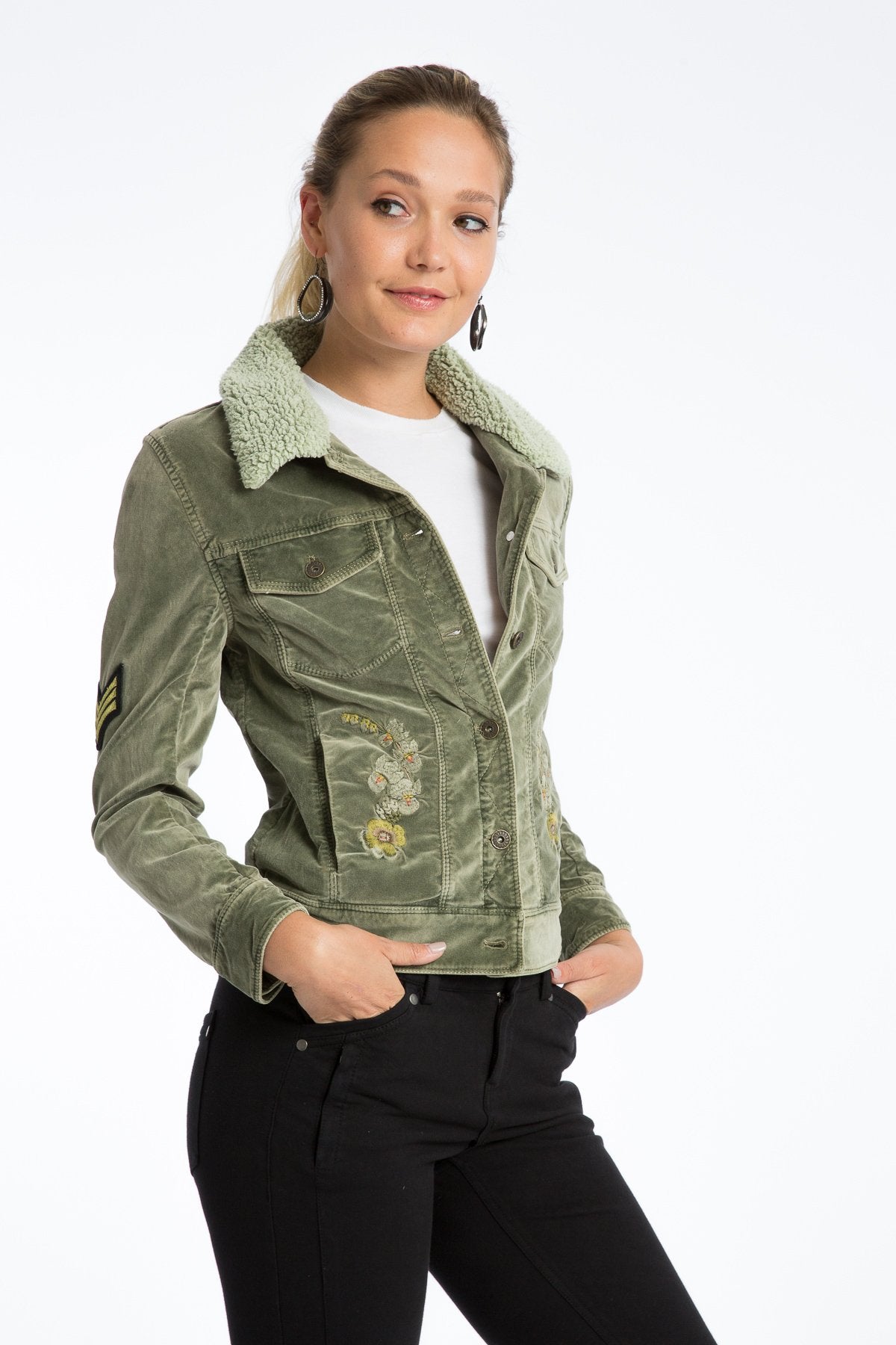 Velvet trucker deals jacket womens