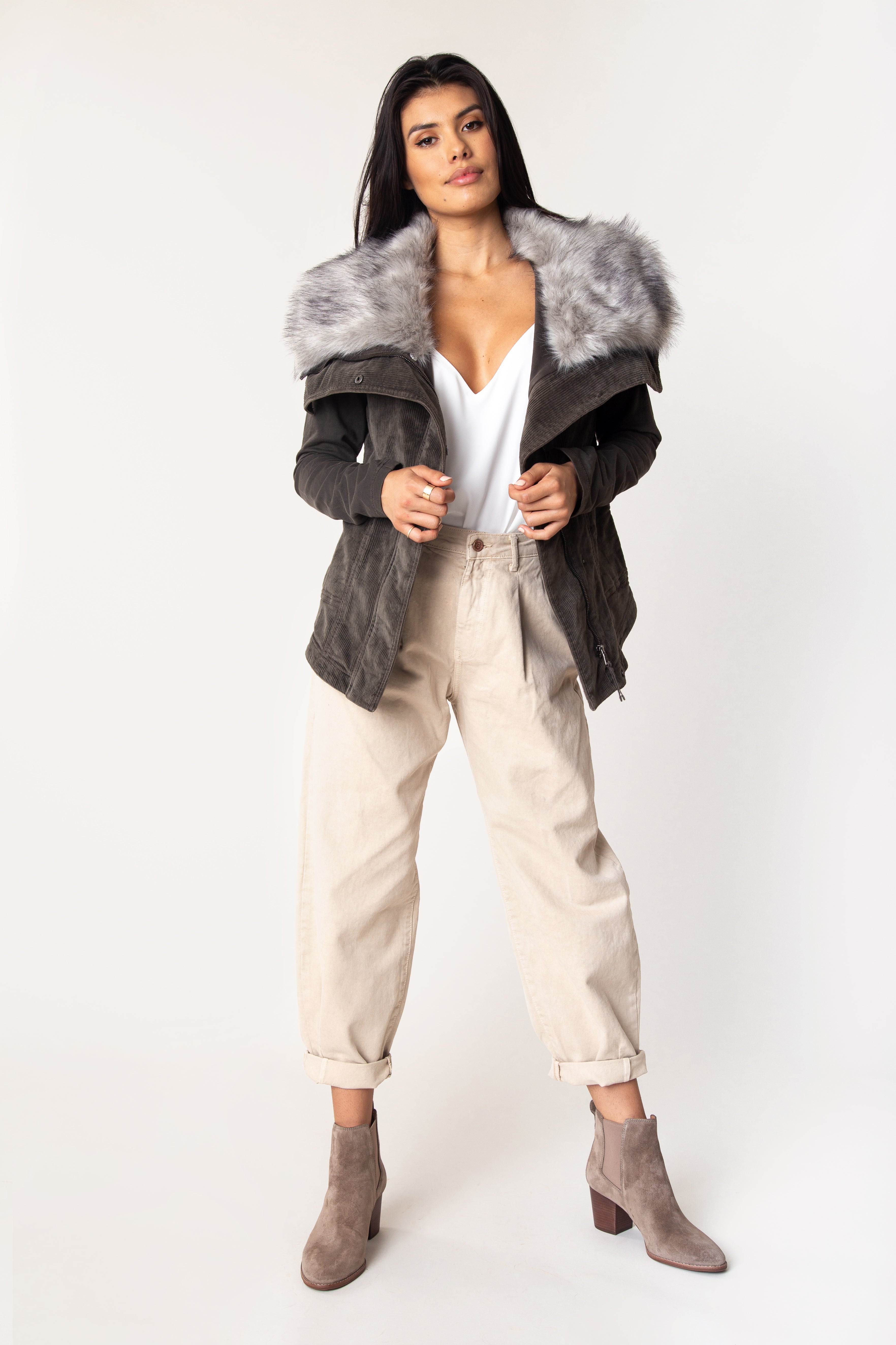 Shop Faux suede hooded wrap coat